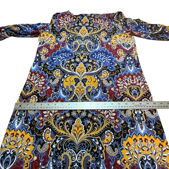 TALBOTS Paisley Print 3/4 Sleeve Jersey Knit Sheath Dress Popover Style Sz LP - Picture 7 of 12